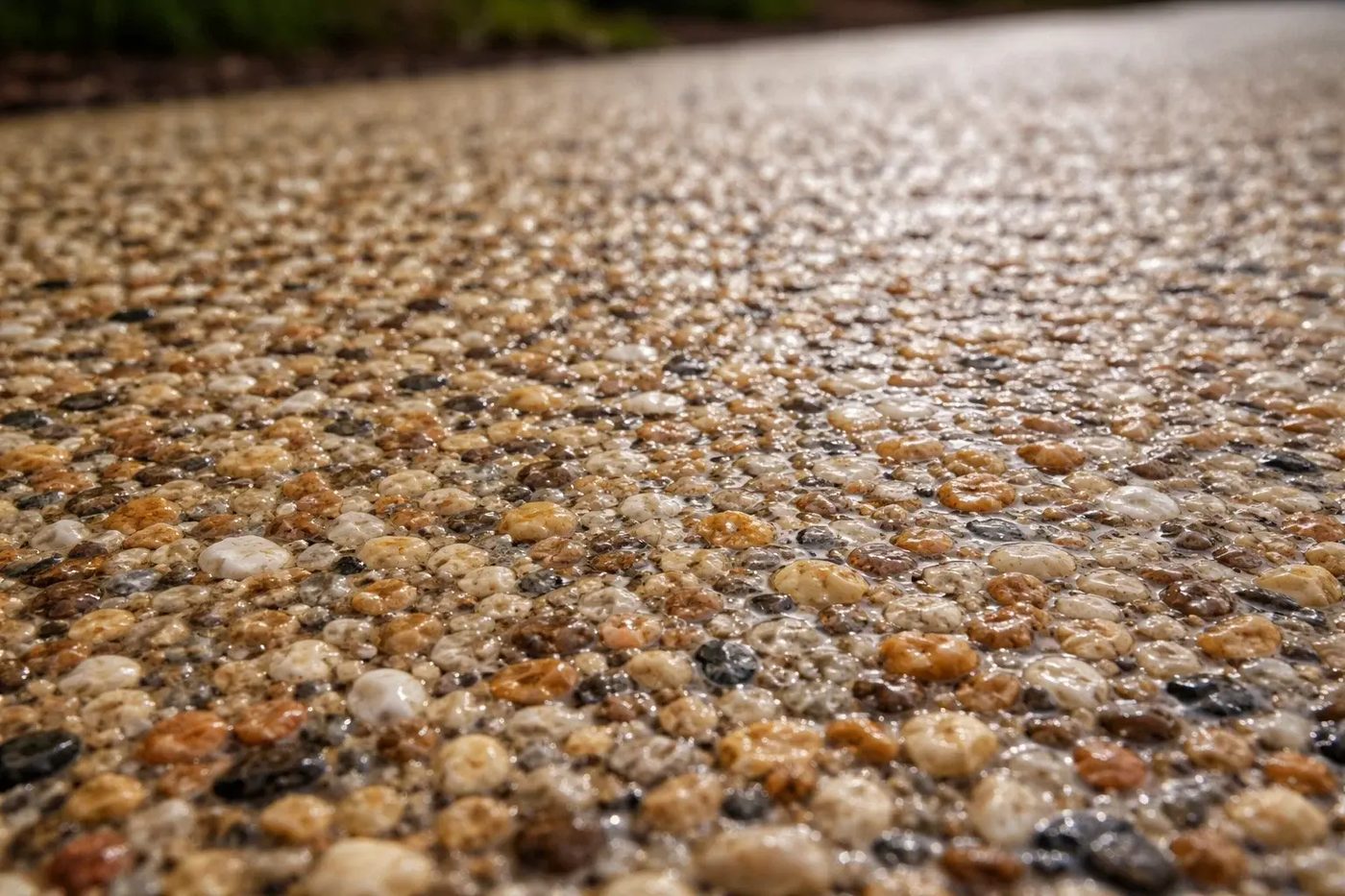 Close-up of golden pearl resin bound aggregate